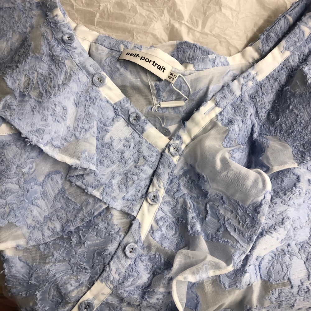 Self-Portrait Blue Ruffled One-Shoulder Top NWT - Picture 5 of 6